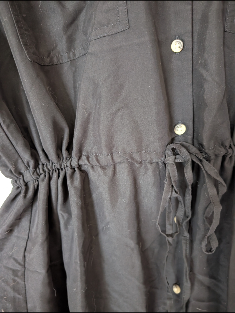 Old Navy Black Button-Front Drawstring Midi Shirt Dress Large - Picture 5 of 7